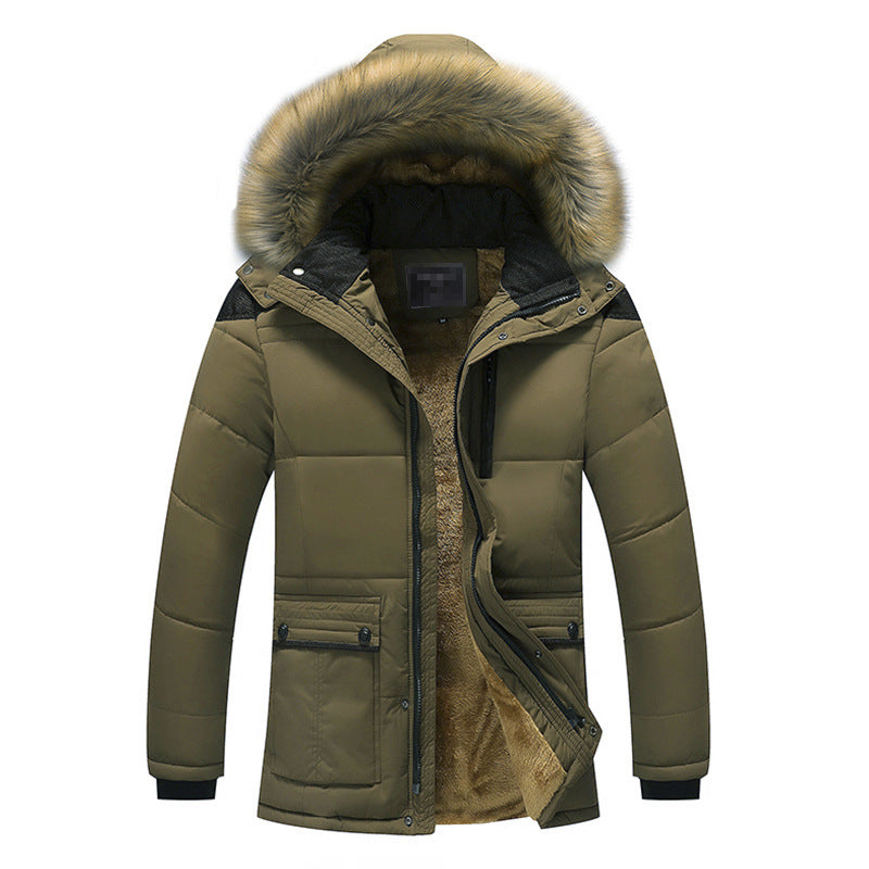 Cotton padded coat with big wool collar