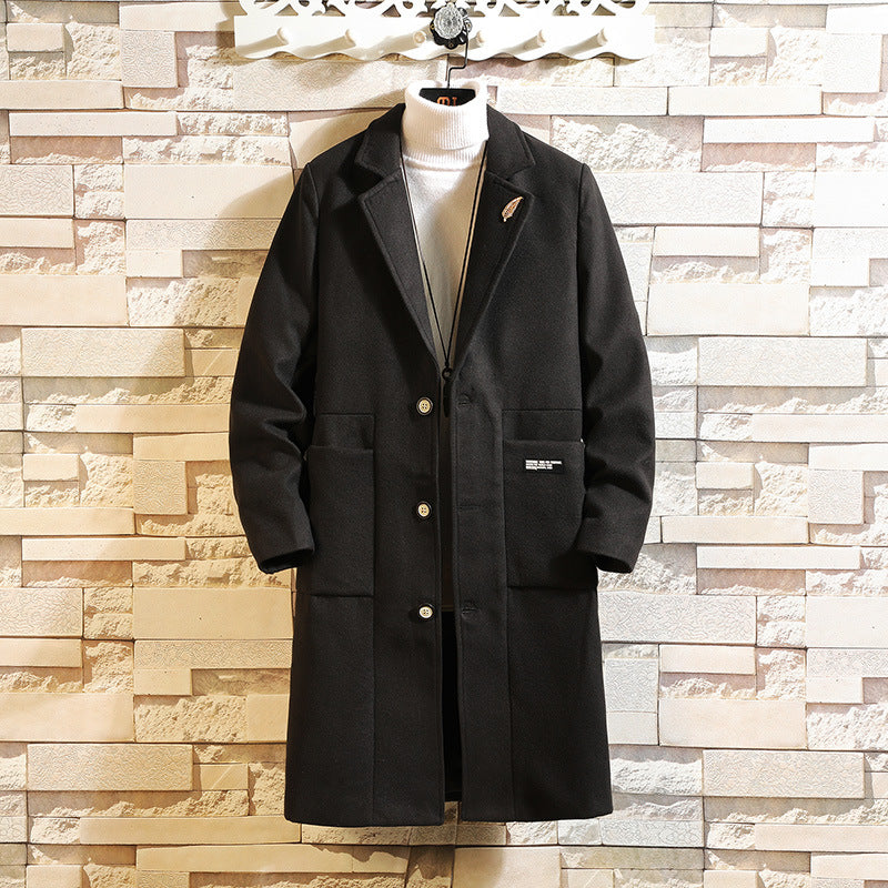 Slim mid-length woolen coat warm men's woolen trench coat