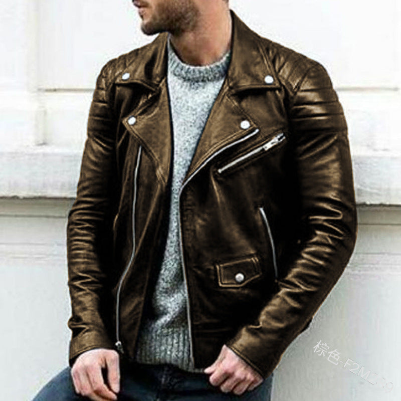 Men's PU Punk Stand Collar Leather Jacket