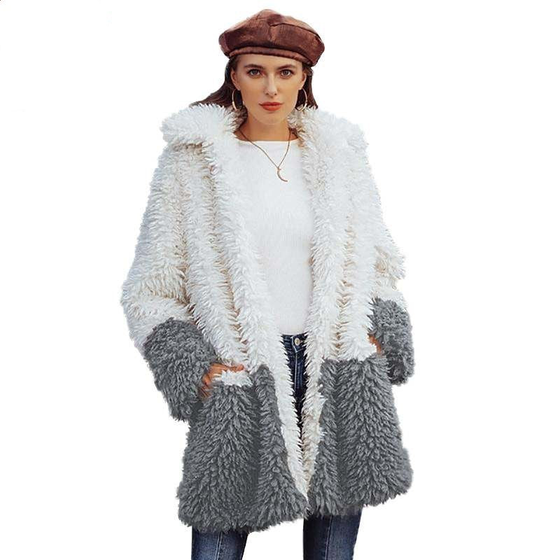 Color contrast casual Plush coat for women