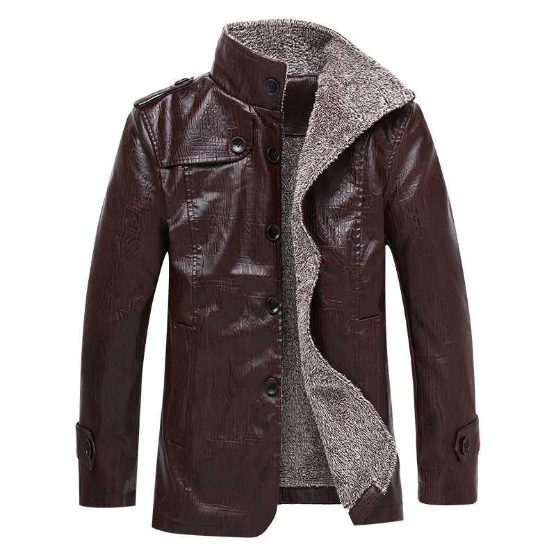Simple casual PU leather jacket plus velvet