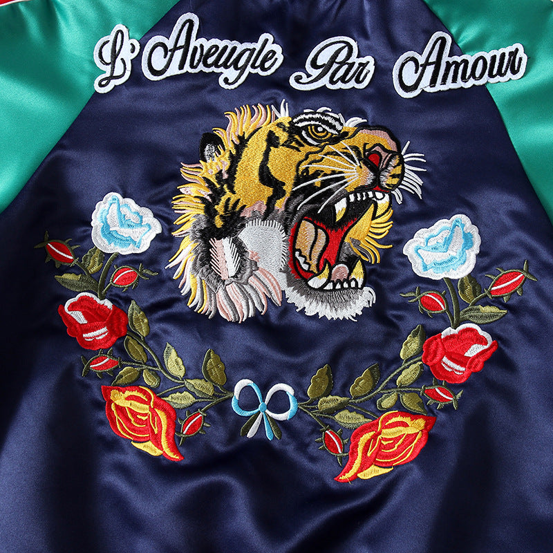 Tiger flower embroidered baseball uniform