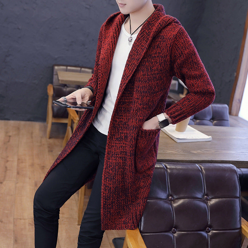 Mid-length knitted cardigan sweater coat