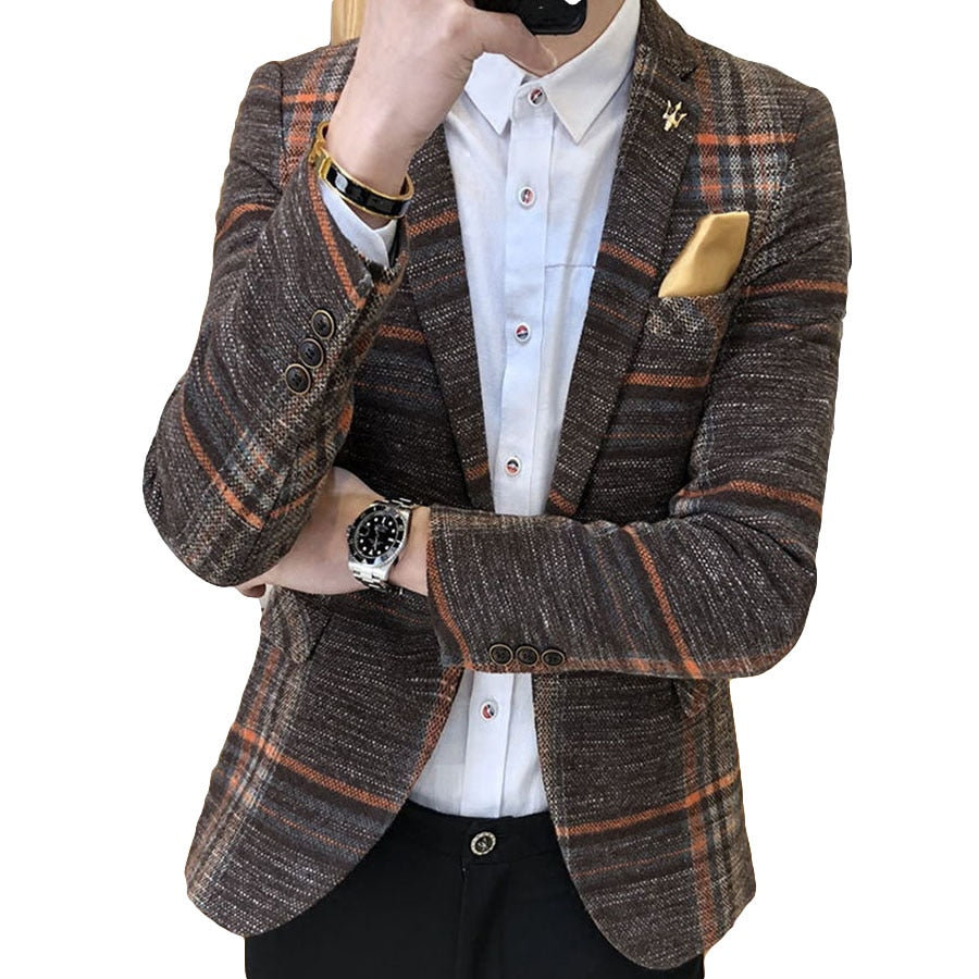 Men Slim Fit Plaid Blazer