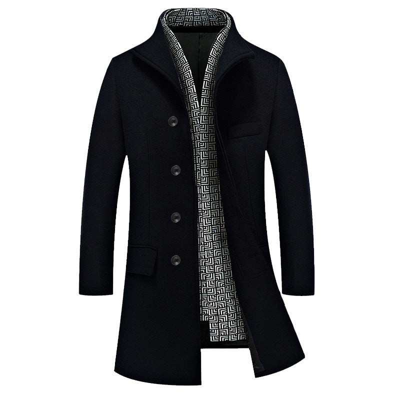 Medium length woolen overcoat for men