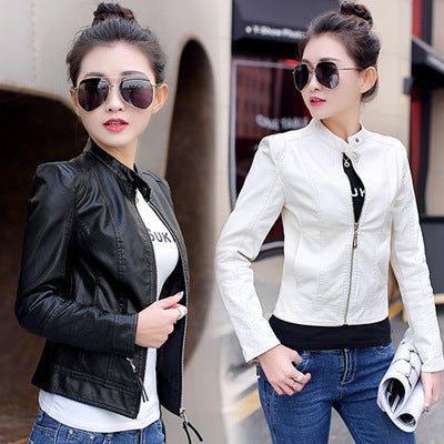 Korean women's skinny motorcycle leather jacket