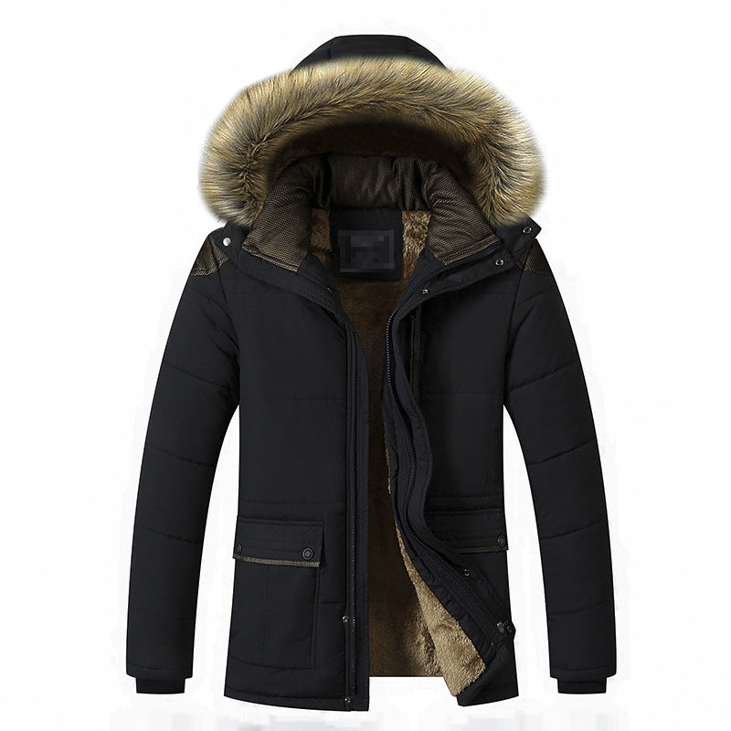 Cotton padded coat with big wool collar