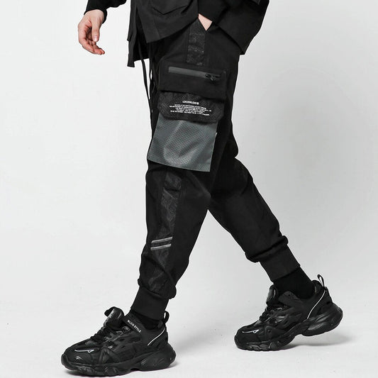 Men's trendy brand hip-hop hiphop trend multi-pocket color-block overalls