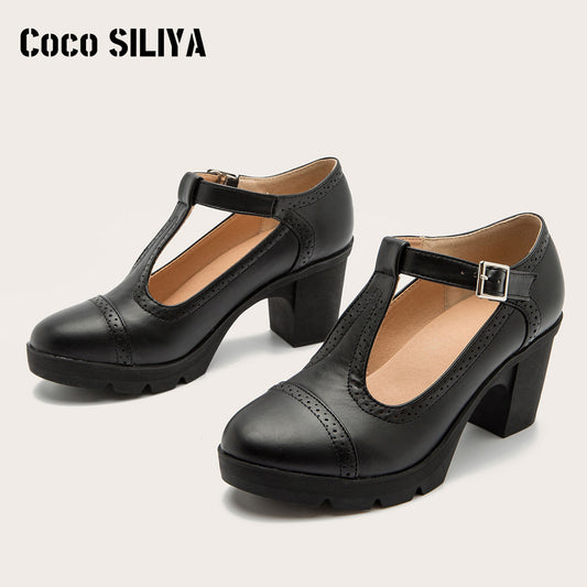 Single Shoe Thick Heel High Heel Soft Leather Versatile Black French Work Shoes Small Leather Shoes Mary Jane Shoes