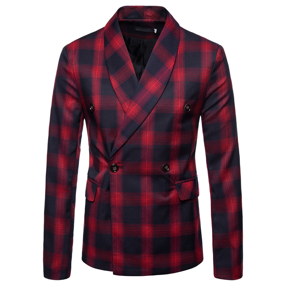 winter new style men's casual plaid suit jacket