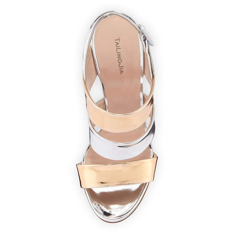 Leather Silver Gold Open Toed Open Heeled Sandals