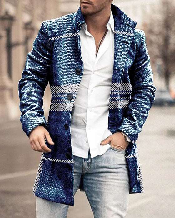 Autumn And Winter New Men's Woolen Stand Collar Medium Long Pocket Casual Coat