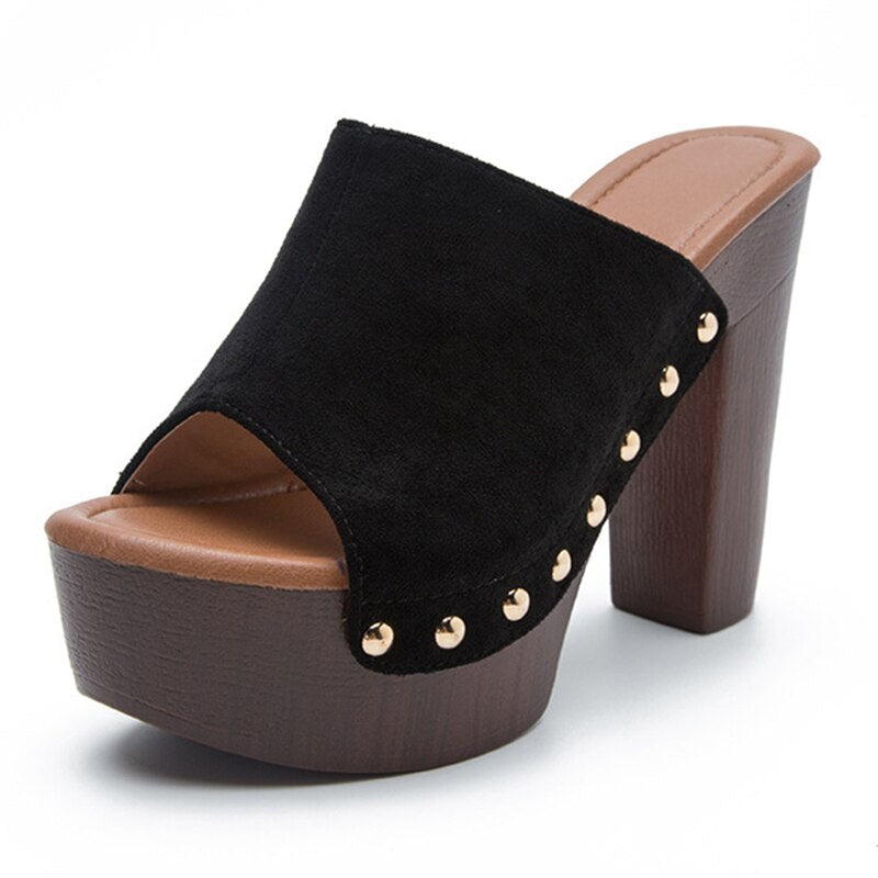 Women High Heels Pumps Rivet Mules Shoes