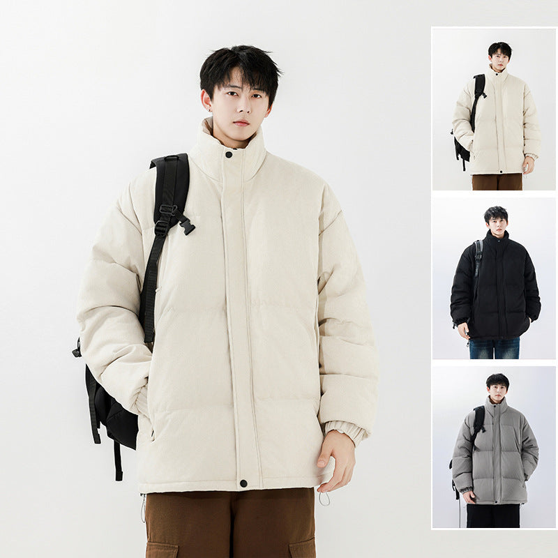 White Duck Stand Collar Suede Solid Color Short Down Jacket