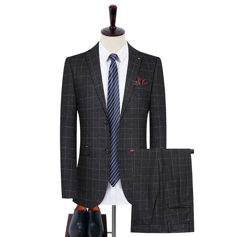 Men's Slim Fit Plaid Suit Two Piece