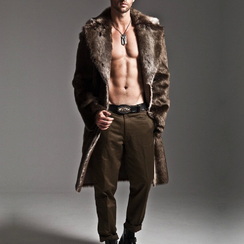 Men's Suit Collar Imitation Fur Coat