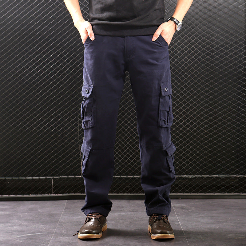 Middle-aged Straight Leg Multi-pocket Cargo Trousers