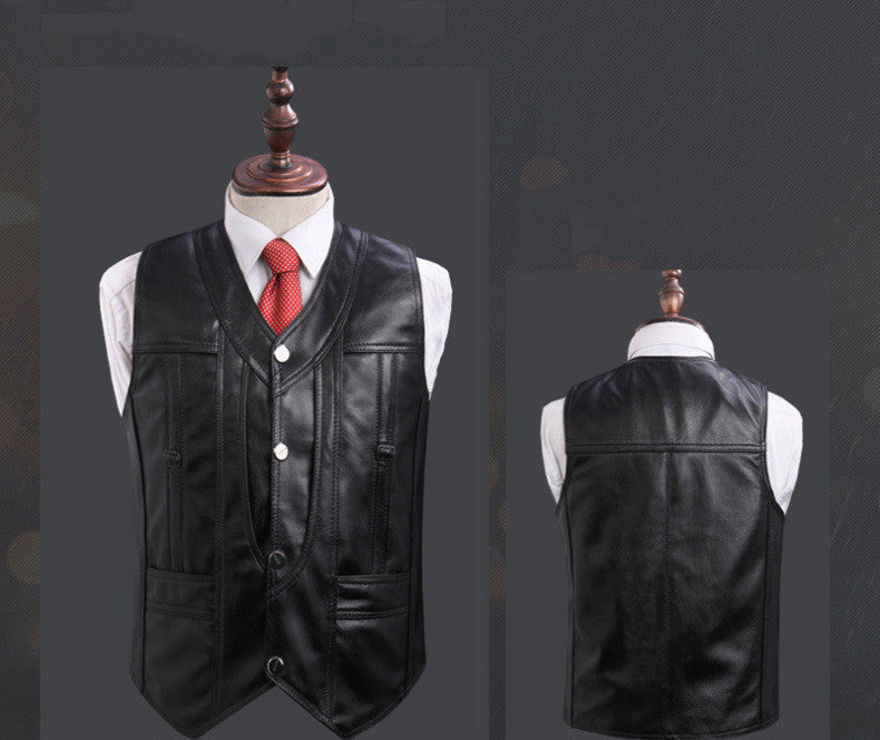 Middle-aged And Elderly Men's Top Layer Leather Vest For Fishing