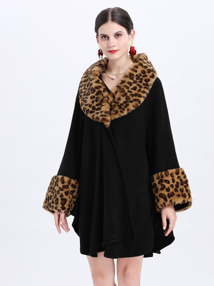 Loose Plus Size Fashion Fox Fur Collar Cloak Cape Women