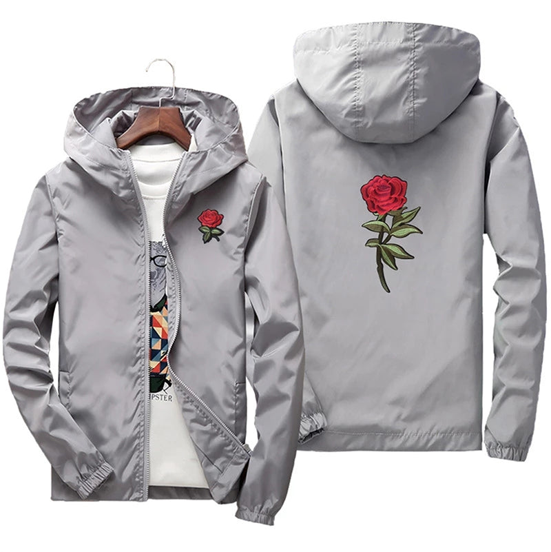 Rose Bomber Men Jacket Hip Hop Slim Fit Flowers Pilot Men Coat Men Hooded Jackets