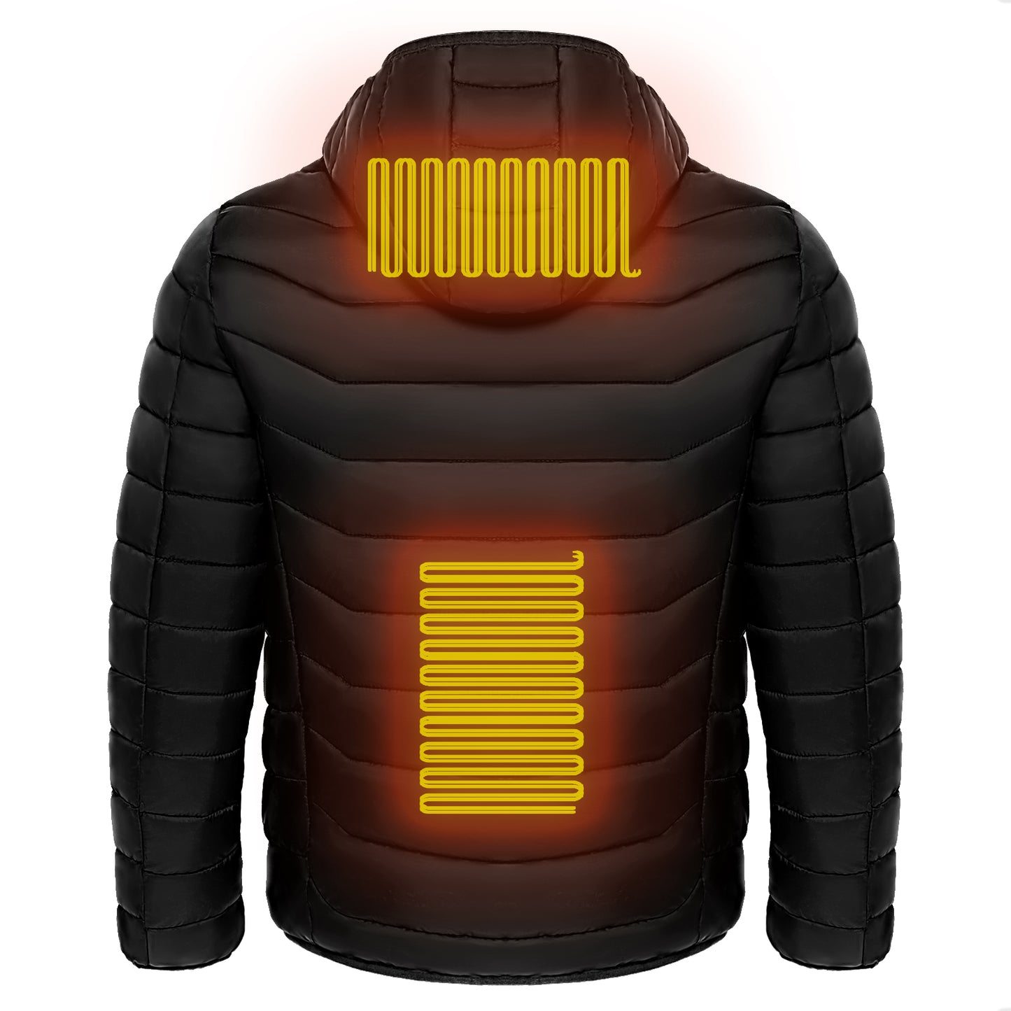 Beheizte Pufferjacke für Herren, elektrischer Heizmantel, isolierte Kapuze, Windjacke, 9 Heizzonen