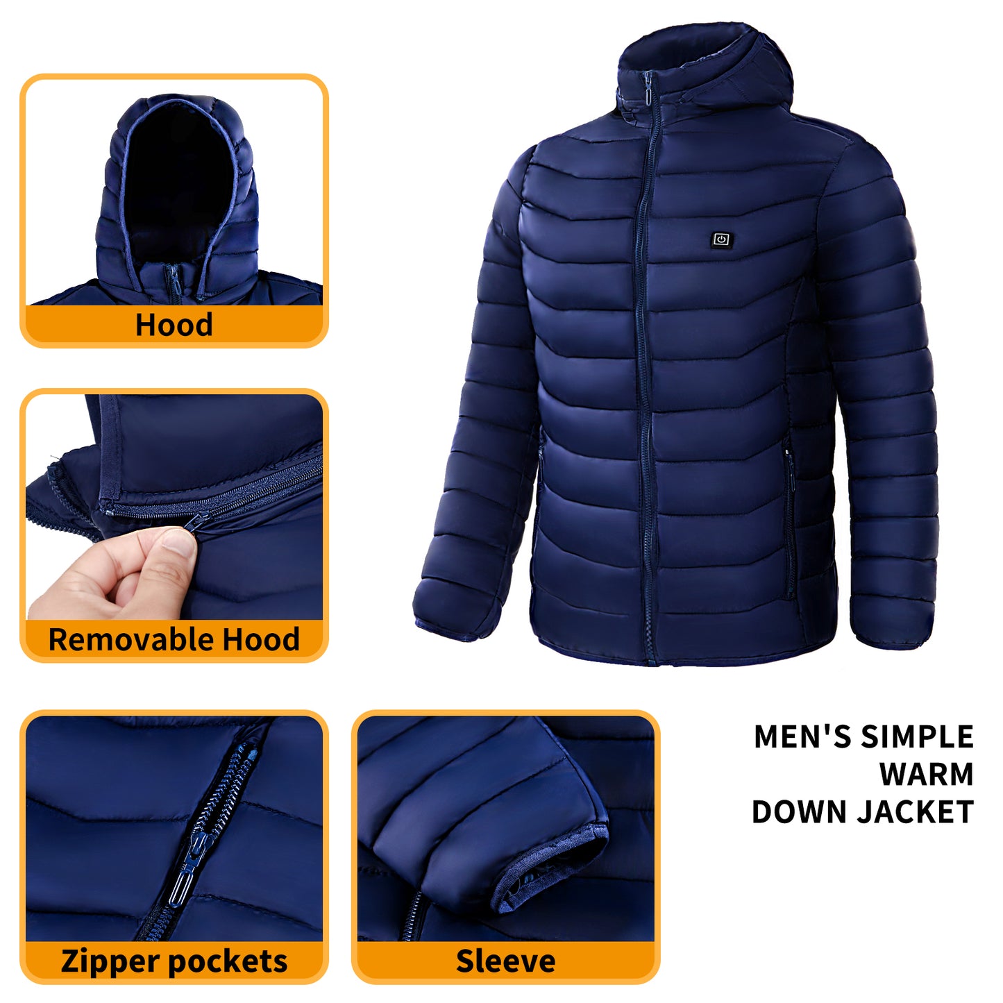 Beheizte Pufferjacke für Herren, elektrischer Heizmantel, isolierte Kapuze, Windjacke, 9 Heizzonen