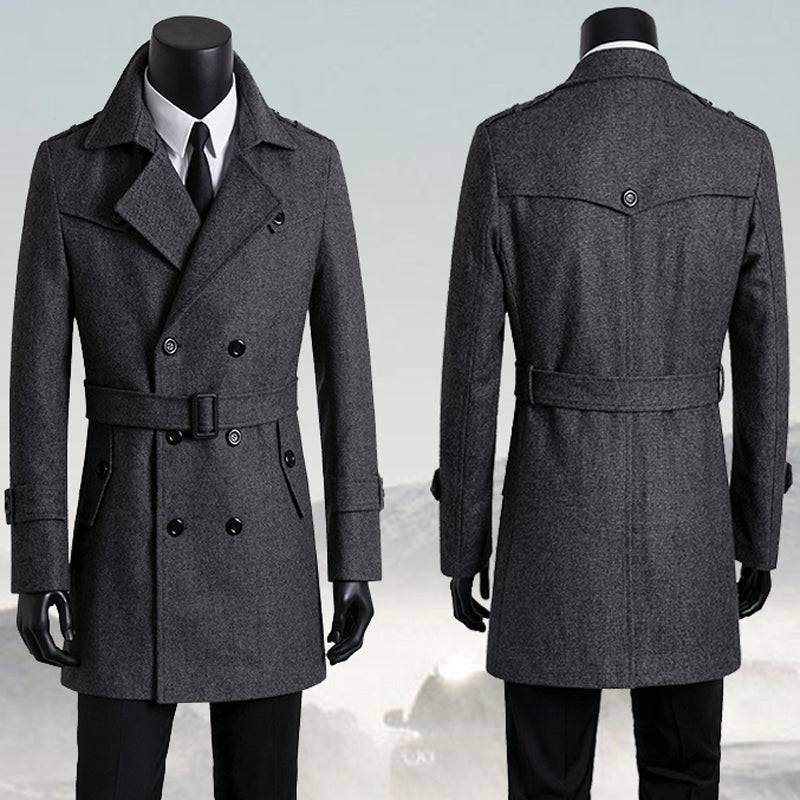 New Tweed Coat Men's Trench Coat Medium Length Korean Version