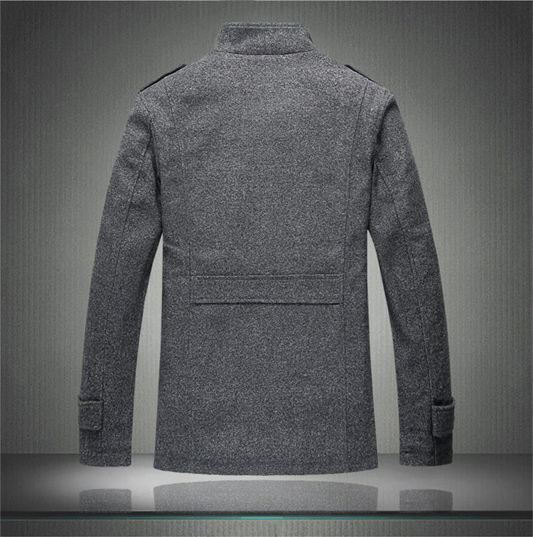 Winter new men's stand-up collar woolen trench coat