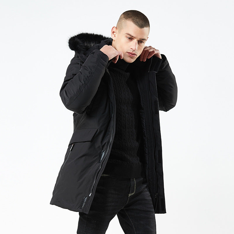 Men's mid-length hooded jacket