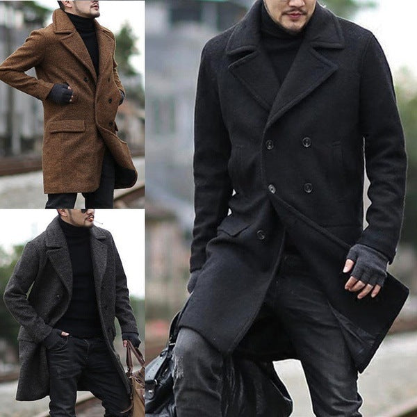 Mid length men's lapel trench coat