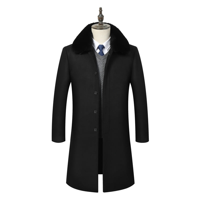 Plush padded winter mid-length woolen jacket