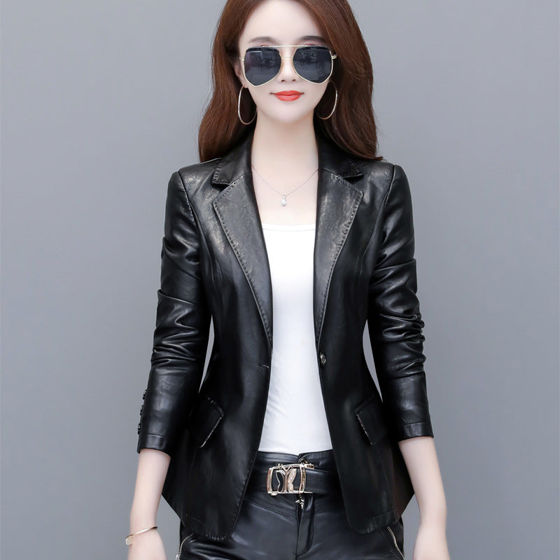 Suit collar small leather jacket