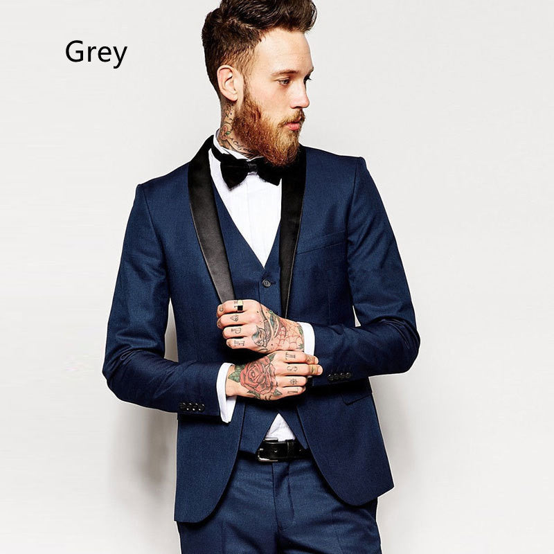 Men's Fashion Simple Solid Color Suit Three-piece Set