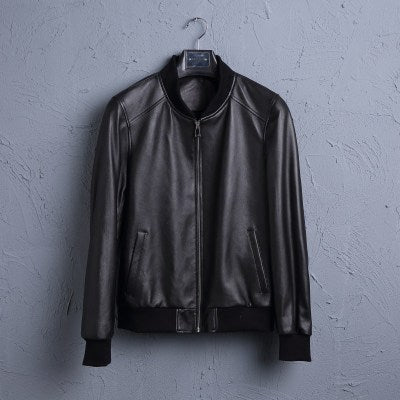 Leather Leather Men's Short Sheepskin Motorcycle Leather Jacket Baseball Uniform Jacket