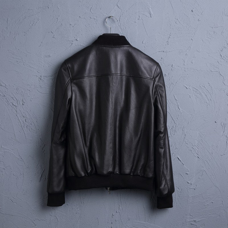 Leather Leather Men's Short Sheepskin Motorcycle Leather Jacket Baseball Uniform Jacket