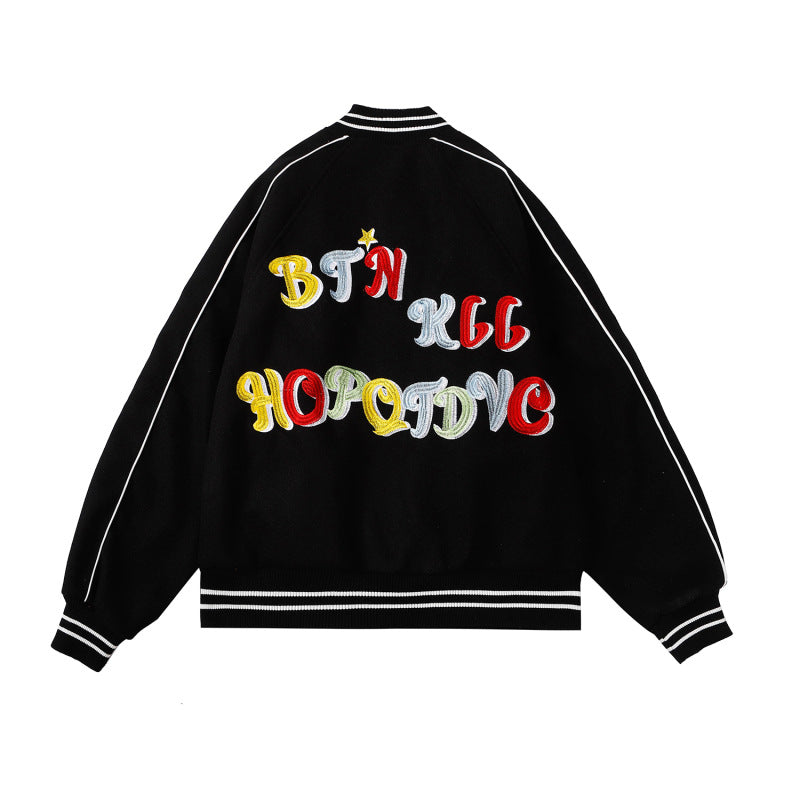 Street Letter Embroidered Baseball Jacket For Men And Women