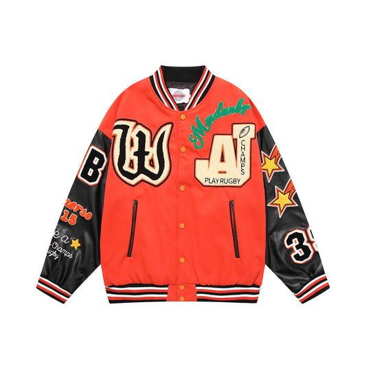 Embroidered Colour Blocked Baseball Jacket