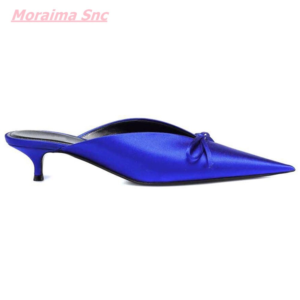 New Summer Women Shoes Pointed Toe Mules Silk Luxury Brand Butterfly Knot Shallow Thin High Heel Party Sandal