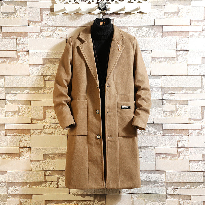 Schmaler mittellanger Wollmantel warmer Woll-Trenchcoat für Herren