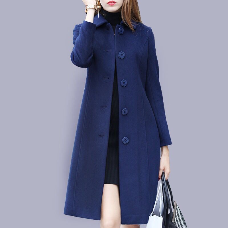 Mid-length Hepburn Style Slim Slim Woolen Coat