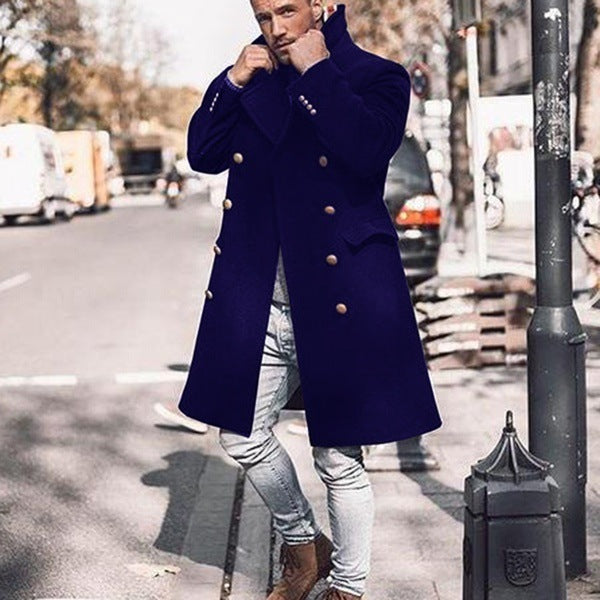 Winter Woolen Men Coat Mid-length Double-breasted European And American Woolen Trench Coat