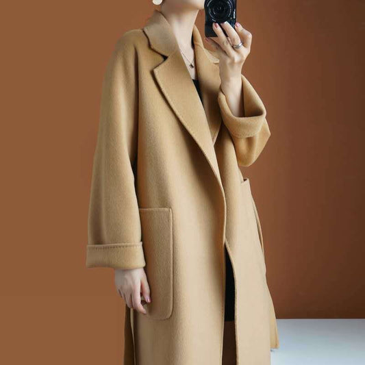 Fashionable loose and thin woolen overcoat