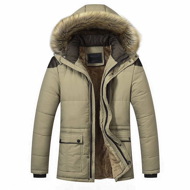 Cotton padded coat with big wool collar