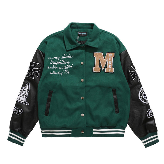 Men's Embroidered Skull Letter Baseball Jacket