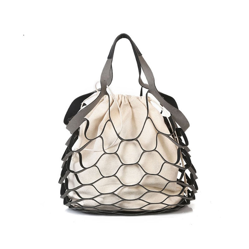 Yesello Personality Hollow Bag Beach Net Drawstring Combination Shoulder Bag Summer Totes Hand Bags Travel Handbags