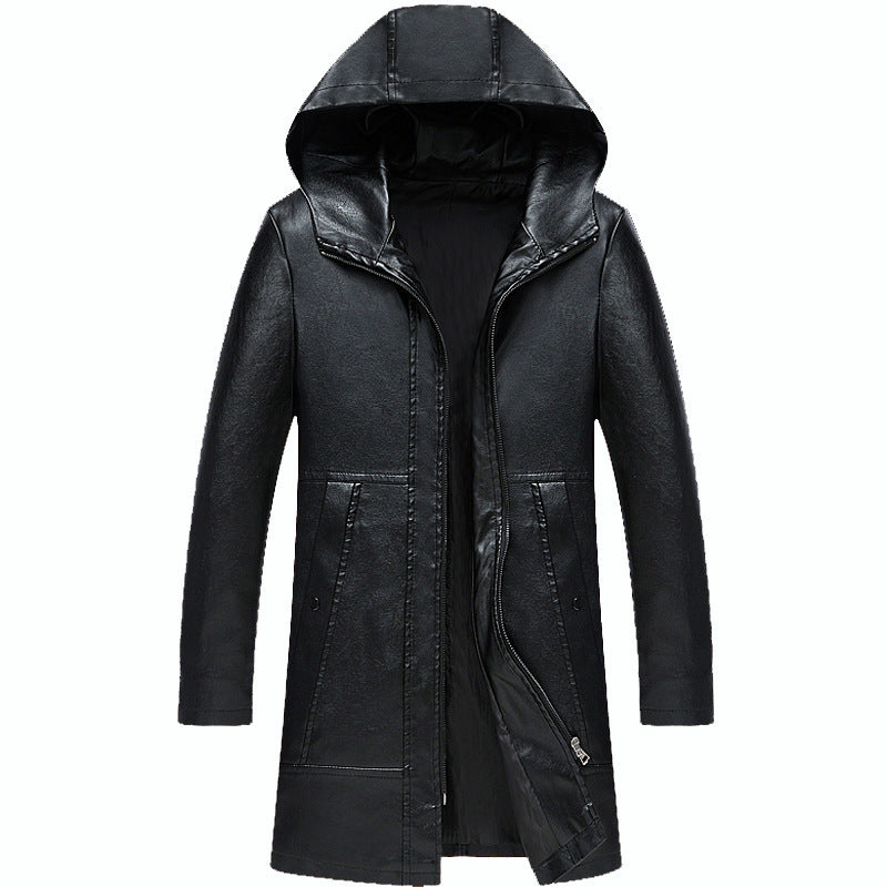 One-piece Black Hooded Winter Plus Cashmere Season Straight Hem Without Collar