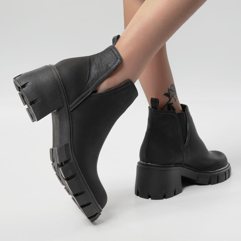 High Heel Round Toe Short Boots for Women