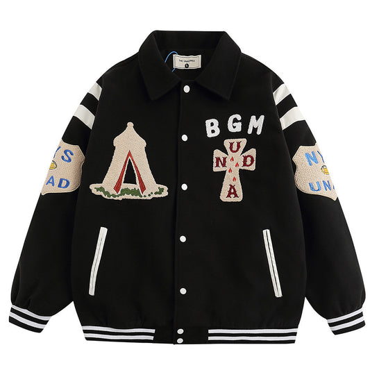 Towel Embroidered Lapel Jacket Baseball Men's Coat