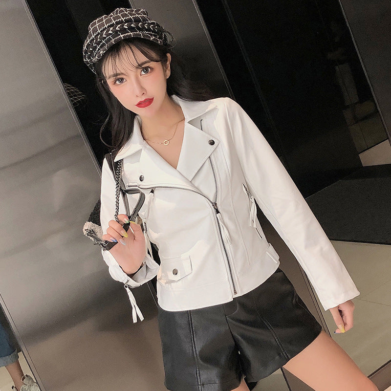 Small Leather Jacket Women's Short Korean Version Of The Thin All-match Motorcycle PU Leather Jacket