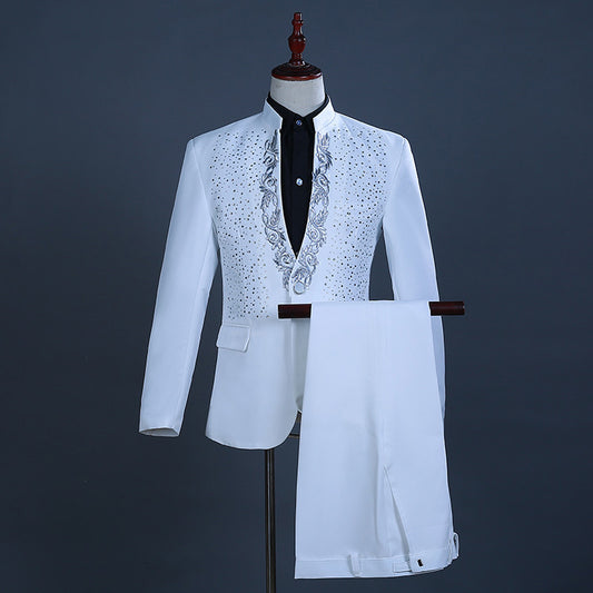 Men's Hot Flower Hot Rhinestone Stand Collar Suit